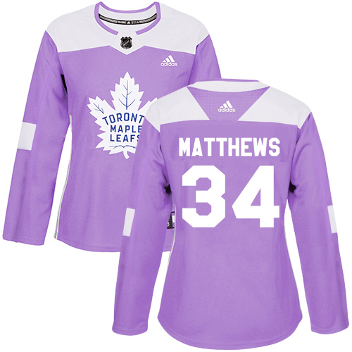 Adidas Maple Leafs #34 Auston Matthews Purple Authentic Fights Cancer Women's Stitched NHL Jersey - Click Image to Close